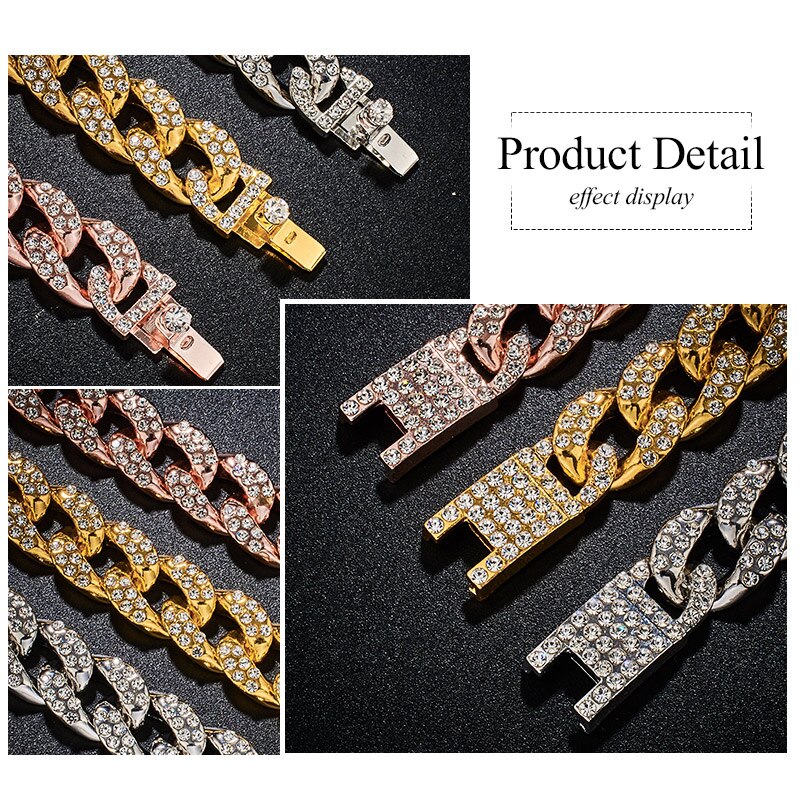 SHUANGR, pulsera de para hombre, oro de Eslabón cubano de Miami, diamantes de imitación incrustados, pulsera para hombre, joyería de calle para mujer