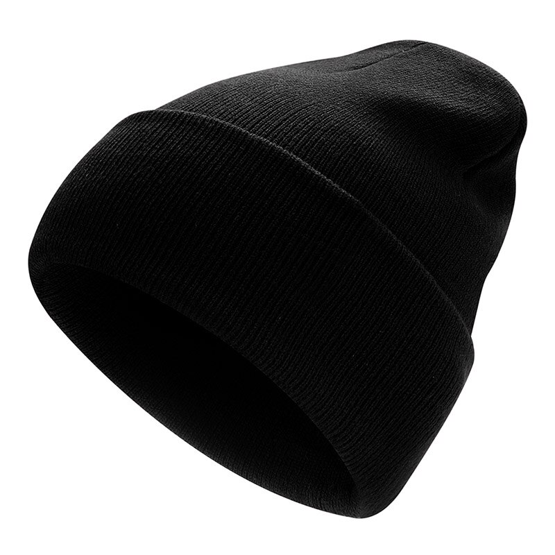 Strikket vinterlue solid varme luer unisex lue fritidshatt for menn kvinner hip-hop vår høst panser voksen skullies: Svart