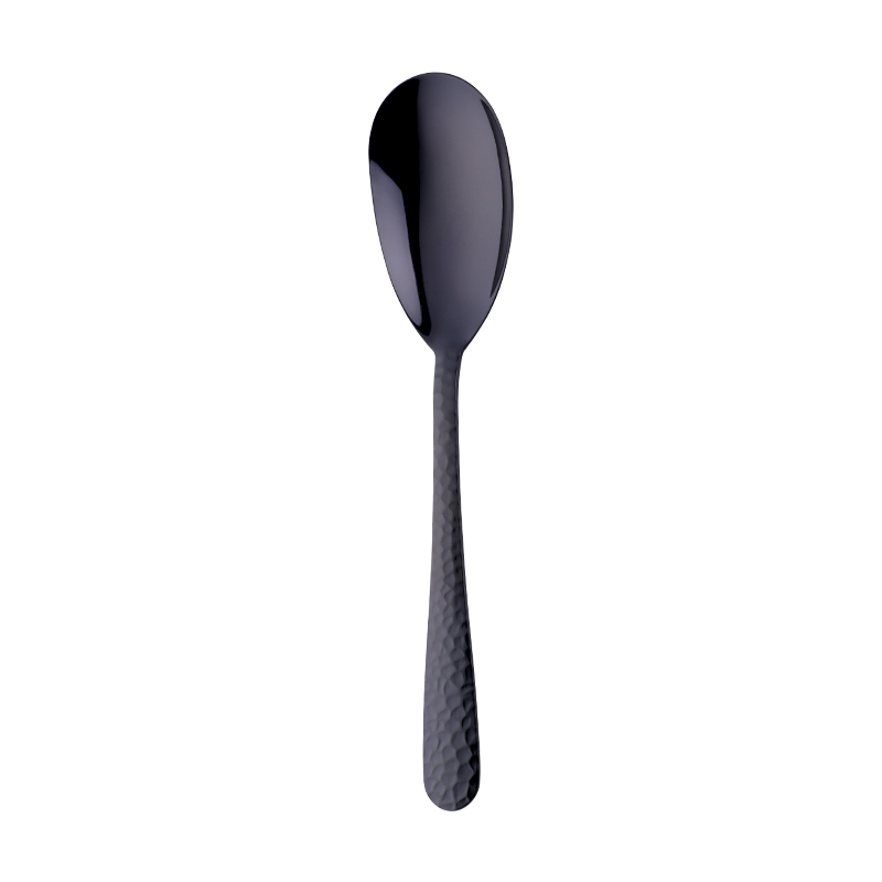 Grote Opscheplepel Vork 12Inch Goud Salade Servers Eetlepel Roestvrij Staal Rose Goud Eettafel Gereedschap Keukengereedschap: Black-Spoon