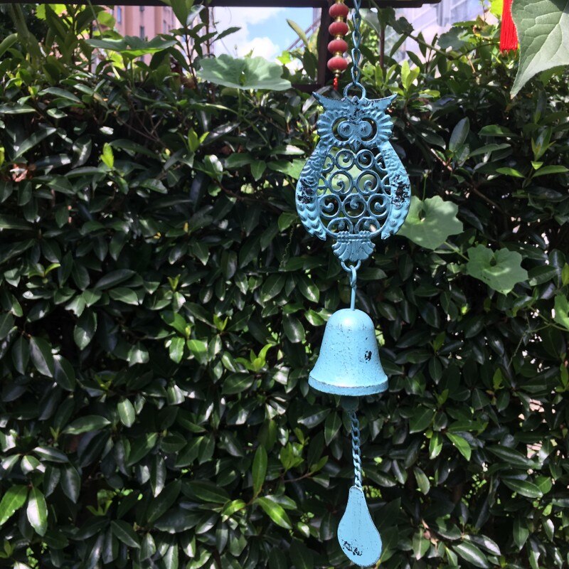 Campanas de viento de búho Feng Shui para exteriores, decoración de hierro forjado para jardín, Villa, casa, patio, adornos, balcón, artesanía de comestibles