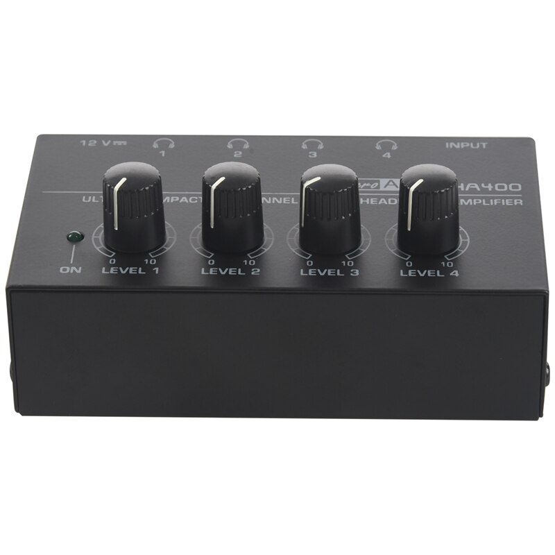 Eu-stekker ,ha400 ultracompacte 4- kanaals mini-audio stereo hoofdtelefoonversterker met voedingsadapter zwart