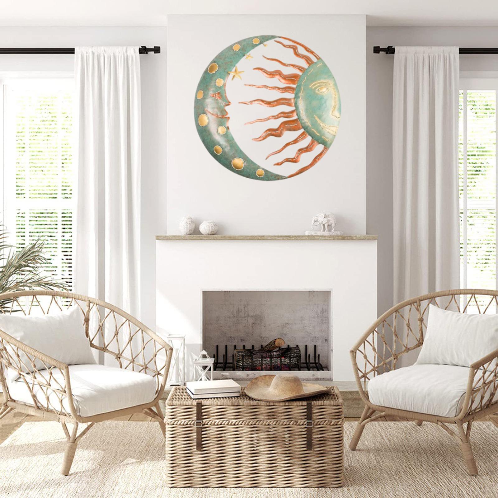 Sun and Moon Wall Decor Garden Sculptures Statues Sun Moon Wall Hanging Garden Wall Art for Office Porch Fence Patio Decoration