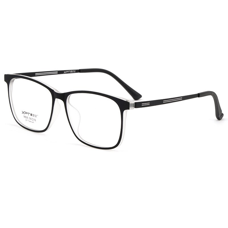YIMARUILI – monture de lunettes Allo en titane pour hommes, très léger, grand visage, myopie, carré optique de Prescription, 9825: Black Transparent
