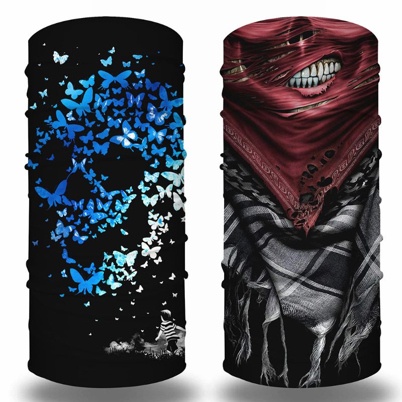 Unisex Multifunctional Bandana Magic Scarf Ripped Butterflies Skull Neck Gaiter Headband Motorcycle 3D Digital Face Mask