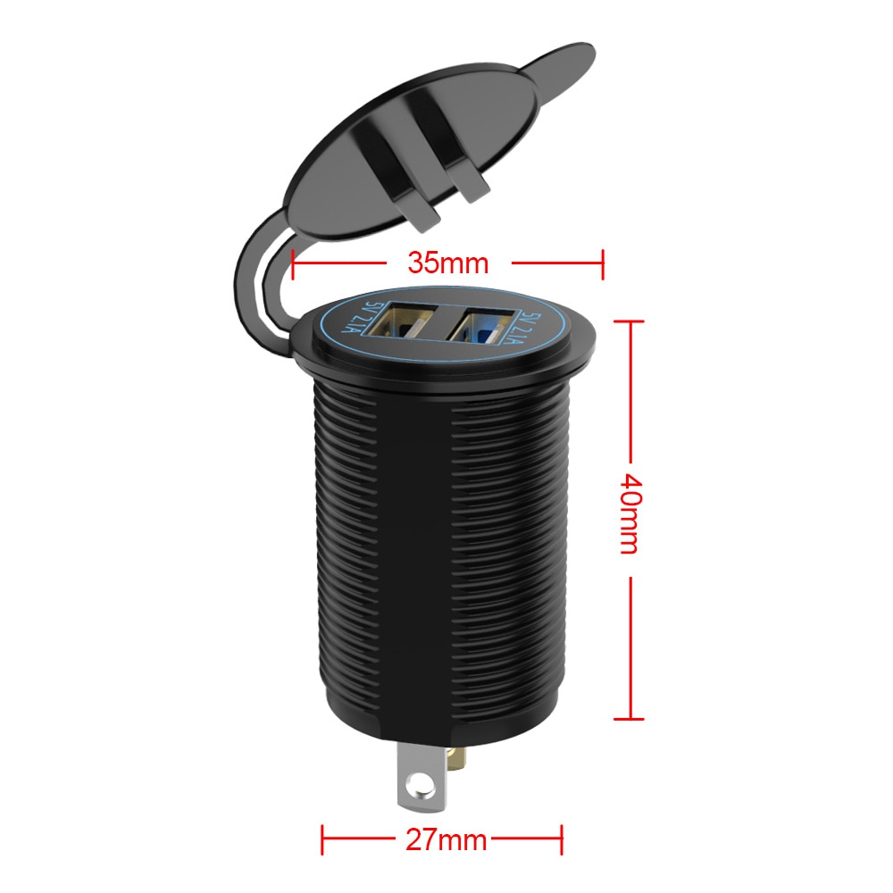 Power Adapter Socket 5V 4.2A output Dual USB Charger LED Blue Light for Auto Marine Motorcycle Truck 12-24V 2 Port USB