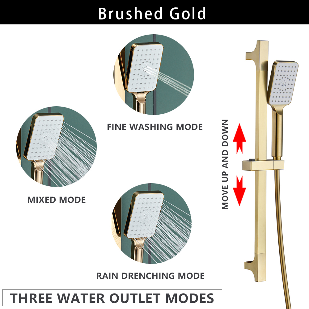 Wall Mounted Adjustable Slide Shower Bar Bathroom Shower Riser Sliding Bar Set with Hose and Shower Black Gold Minimalist Style: light yellow