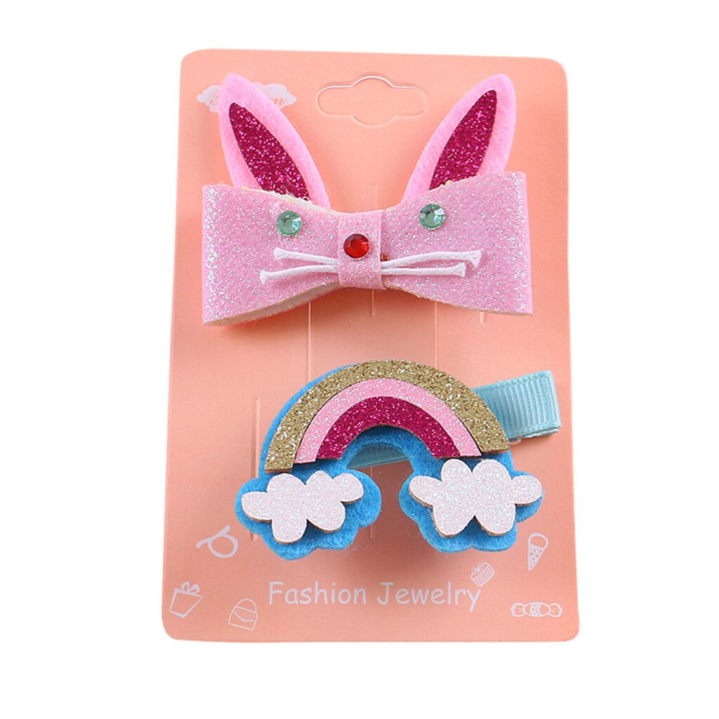 Kids Infant Baby Girls Cartoon Rainbow Hairclip Hairpin Barrettes Headwear Set: B