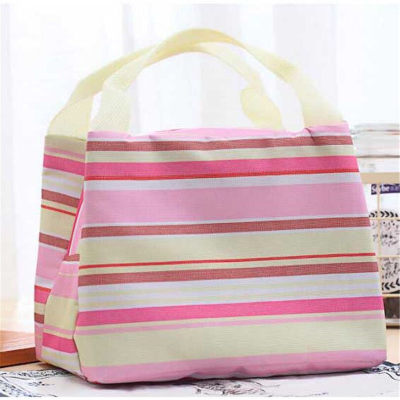 Waterproof Lunch Bag for Women kids Men Cooler Lunch Box Bag Striped Tote canvas lunch bag Insulation Package Portable: F