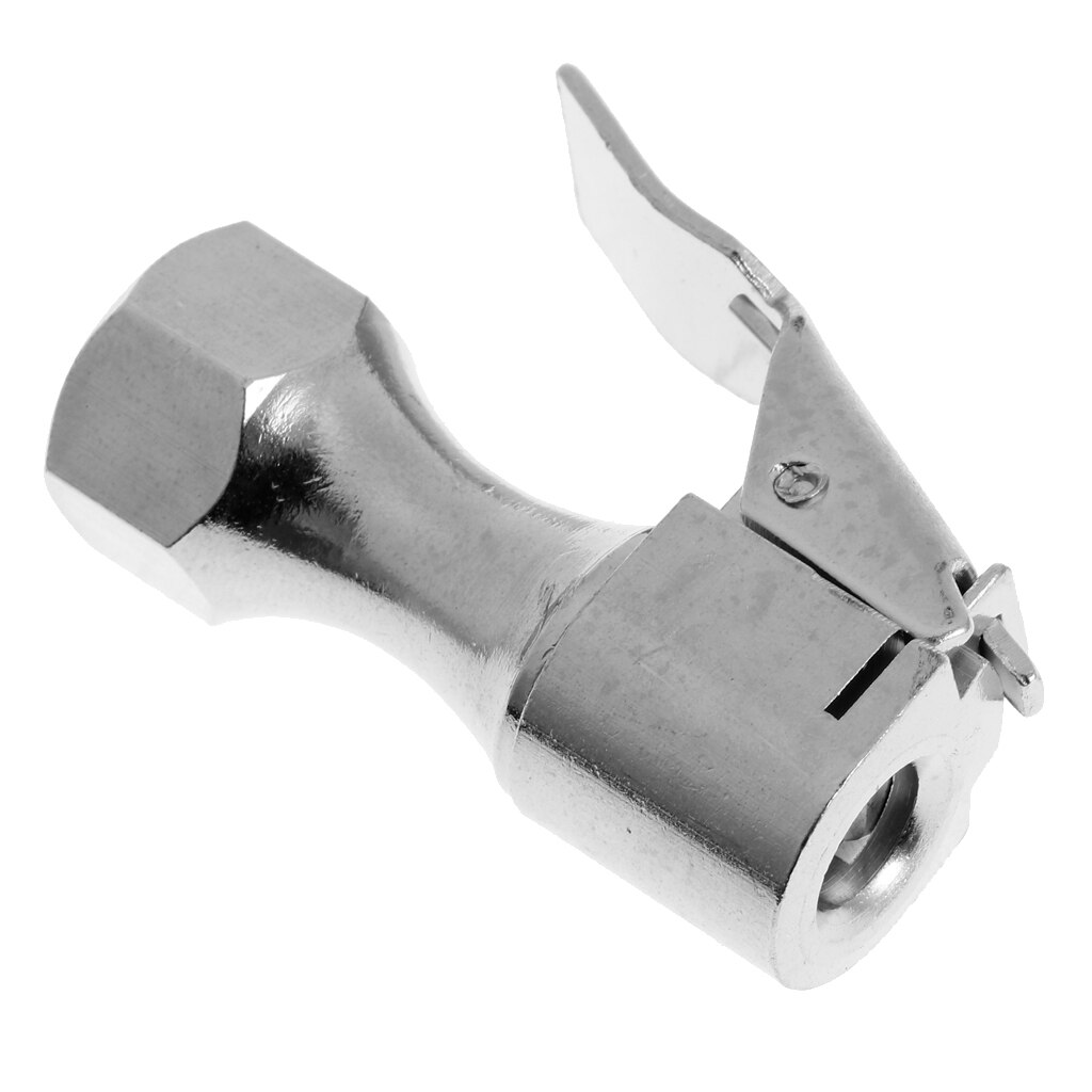 1/4" NPT Brass Lock-on Tire Inflator Female Air Chuck With Clip Silver