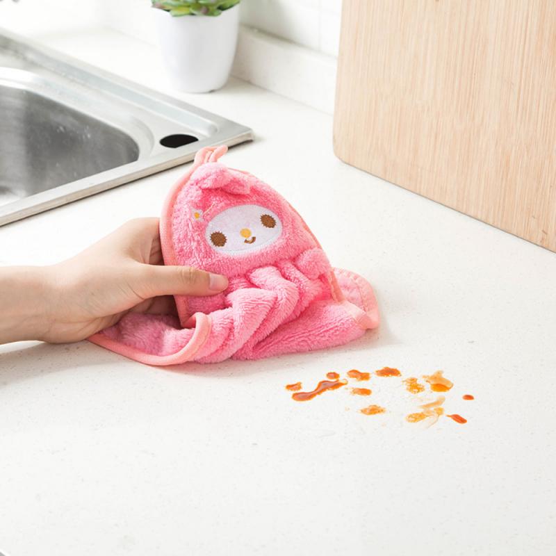 1PC Hand Towels Absorbent Coral Fleece Cloth Kitchen Towel Easy Clean Cute animal Kitchen Bathroom Hanging wipe Towel