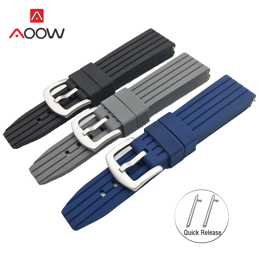 Pulseira de relógio de silicone de 20mm 22mm 24mm, pulseira para samsung galaxy watch 42mm 46mm à prova d' água, liberação rápida pulseira bracelete preto azul