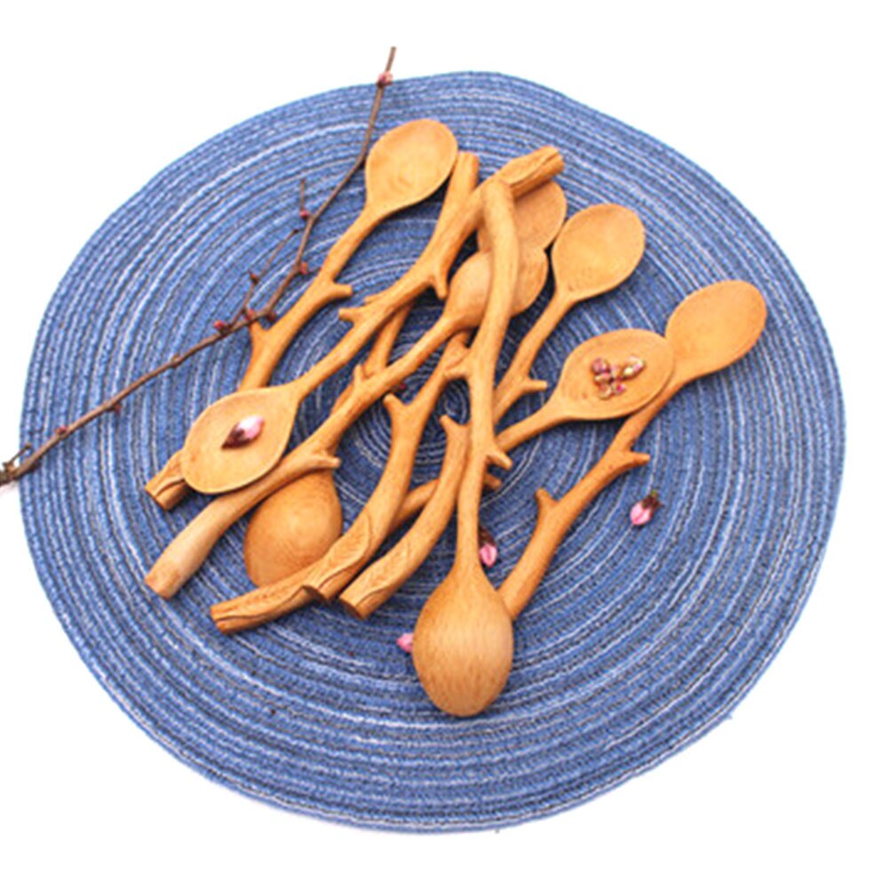 Bøg træske speciel gren form lang holder scoop kaffe omrøring spoontableware miljømæssigt