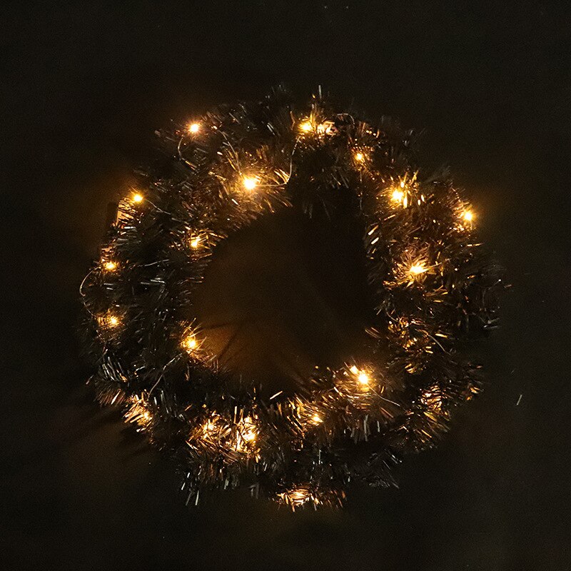30cm Black Christmas Garlands Christms Tree Hanging Xmas Wreath Led Light Christmas Pendant Merry Christmas Decor For Home: with light
