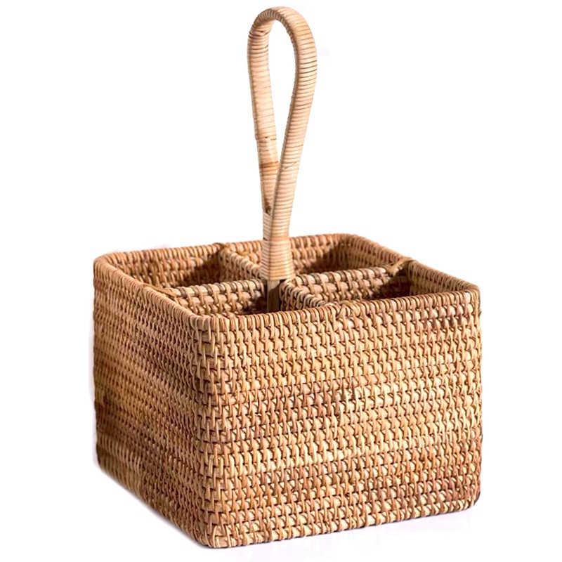 Panier de rangement en osier tissé à la main, 4 modèles, panier de stockage en paille à quatre compartiments, panier de fruits, récipient alimentaire, décoration de maison: D