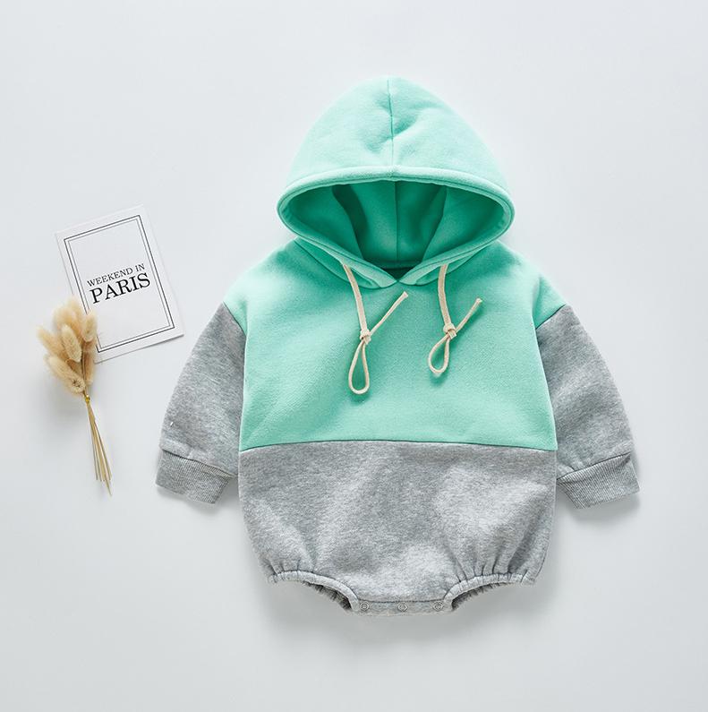 Katoenen Baby Bodysuit Meisjes Capuchon Lange Mouwen Bodysuit Baby Boy Jumpsuit Baby Kleding Baby Onesie: B20H11green / 24M