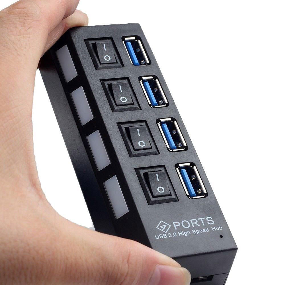 4 bærer usb 3.0 hub splitter boks uk/oss/au/eu plugg 5 gbps superhastighet kompakt ekstern vekselstrømadapter til mobiltelefon datamaskin