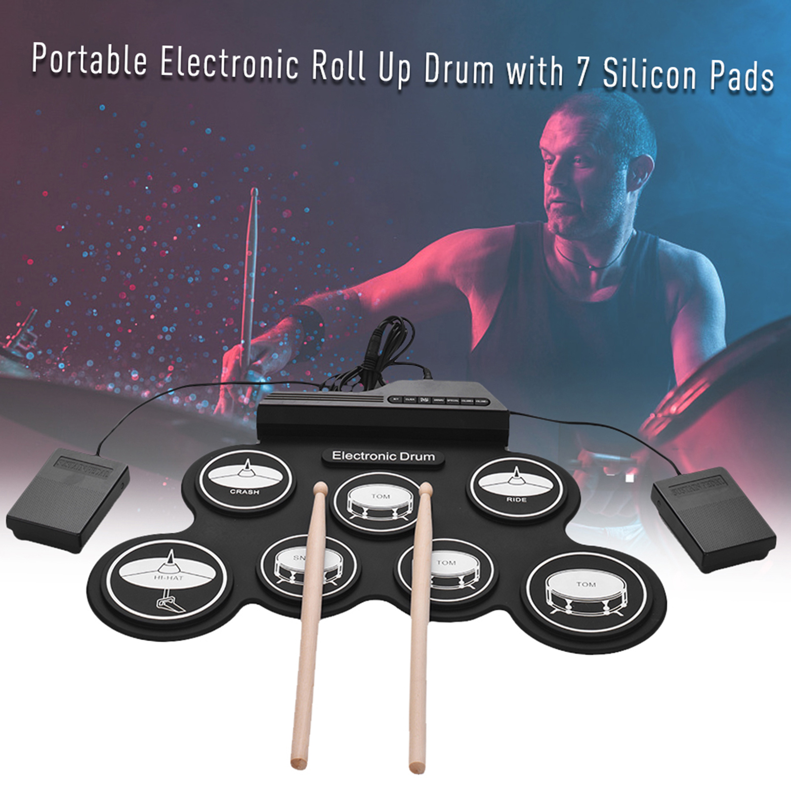 Elektronische Drumstel Usb Roll-Up Siliconen Drums Pad Digitaal Opvouwbaar Elektrisch Draagbaar Compact Formaat Kit Hand Oefenen Met Pedaal