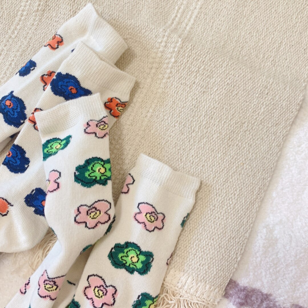 2Pairs Baby Sokken Koreaanse Retro Bloem Gekamd Katoen Kinderen Sokken Kinderen Meisjes Sokken