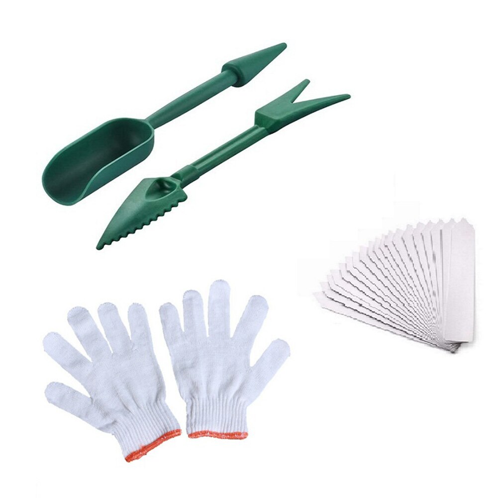 Elevador de plántulas con guantes de etiqueta, Kit de siembra de plantas suculentas, transplantadores, herramientas de cultivo para agricultura: with Labels Gloves