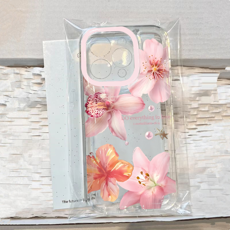 Coque de téléphone à motif de fleur de lys rose, étui souple Transparent pour iPhone 16 17 16e 15 14 13 12 11 Pro Max X XR XSMax 7 8 Plus SE2