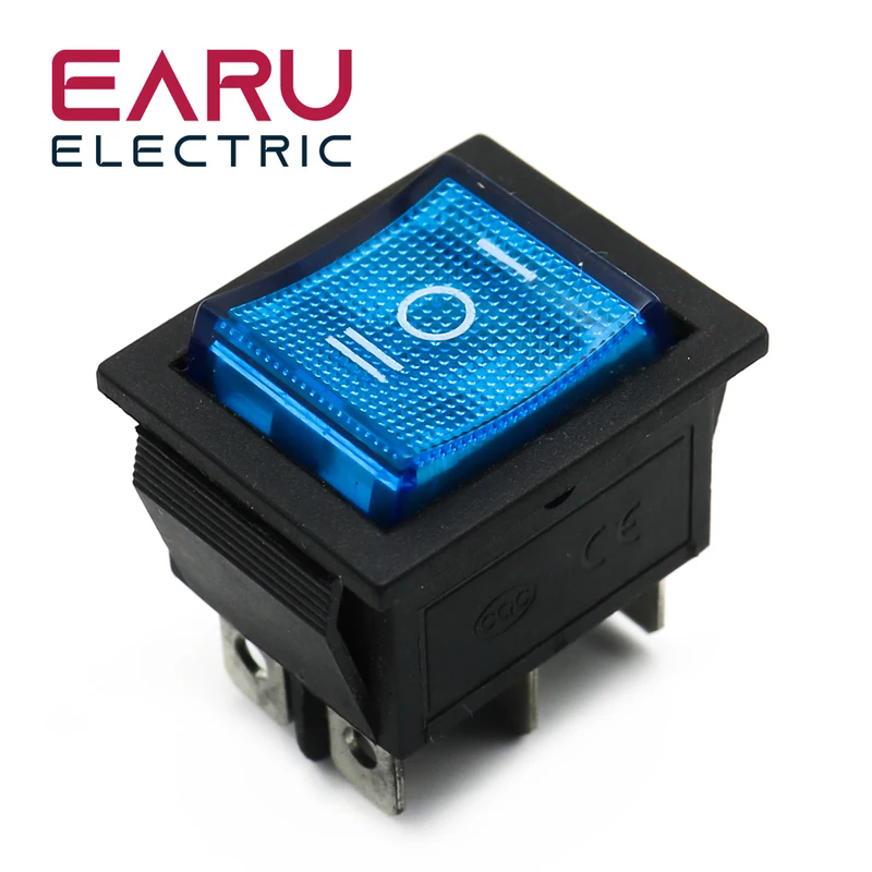 1pc diy interruptor de alimentação barco 3 posição 6pin botão travamento com luz da lâmpada kcd4 16a 250vac/20a 125vac on-off-on: Azul