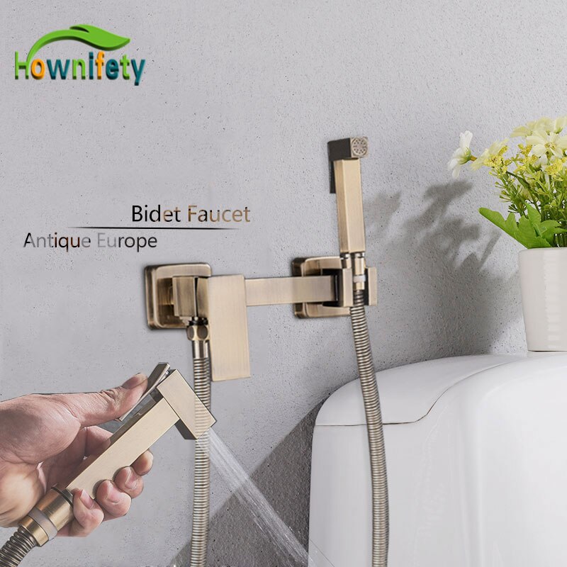 Europe Antique Brass Bath Bidet Faucet Cold Mixer Crane Bath Toilet flushing tool chrome or Antique Polished Wall Mount
