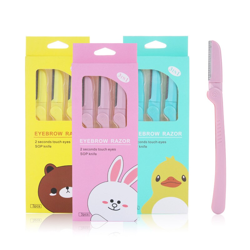 Eldridge 3Pcs/Set Pink Eyebrow Trimmer Armpit Hair Razor Beauty Face Eyebrow Shaver Stainless Steel Blades Makeup Tools