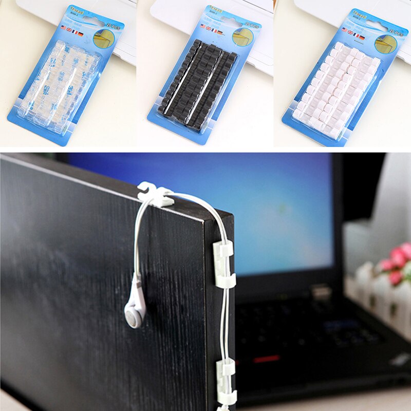 Gennemsigtig /20 stk ledning ledning kabel plast clips selvklæbende klemme organizer fixer