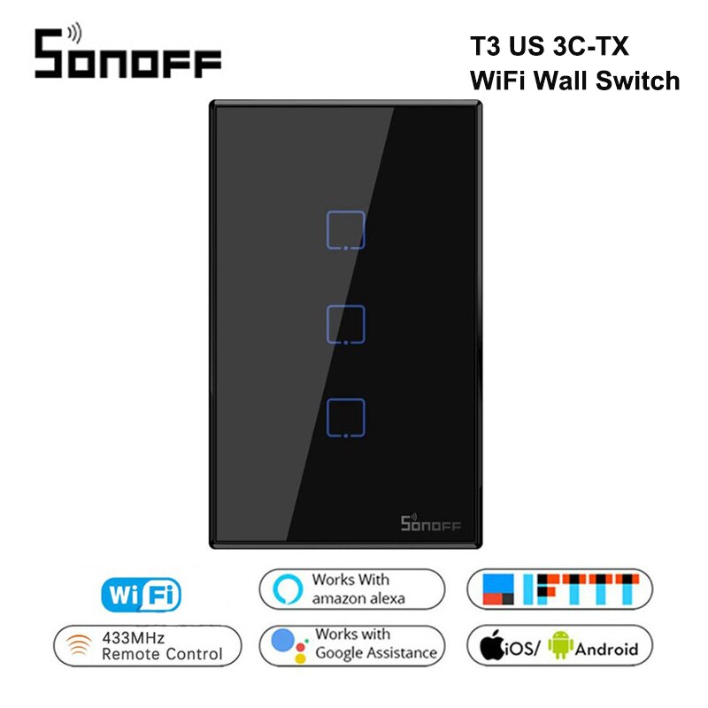 Itead Sonoff T3 UNS 1/2/3 Gang TX 433Mhz RF Einöde Gesteuert Wifi berühren Schalter Mit grenze Arbeitet Mit Alexa Google Heimat IFTTT: uns T3-3C