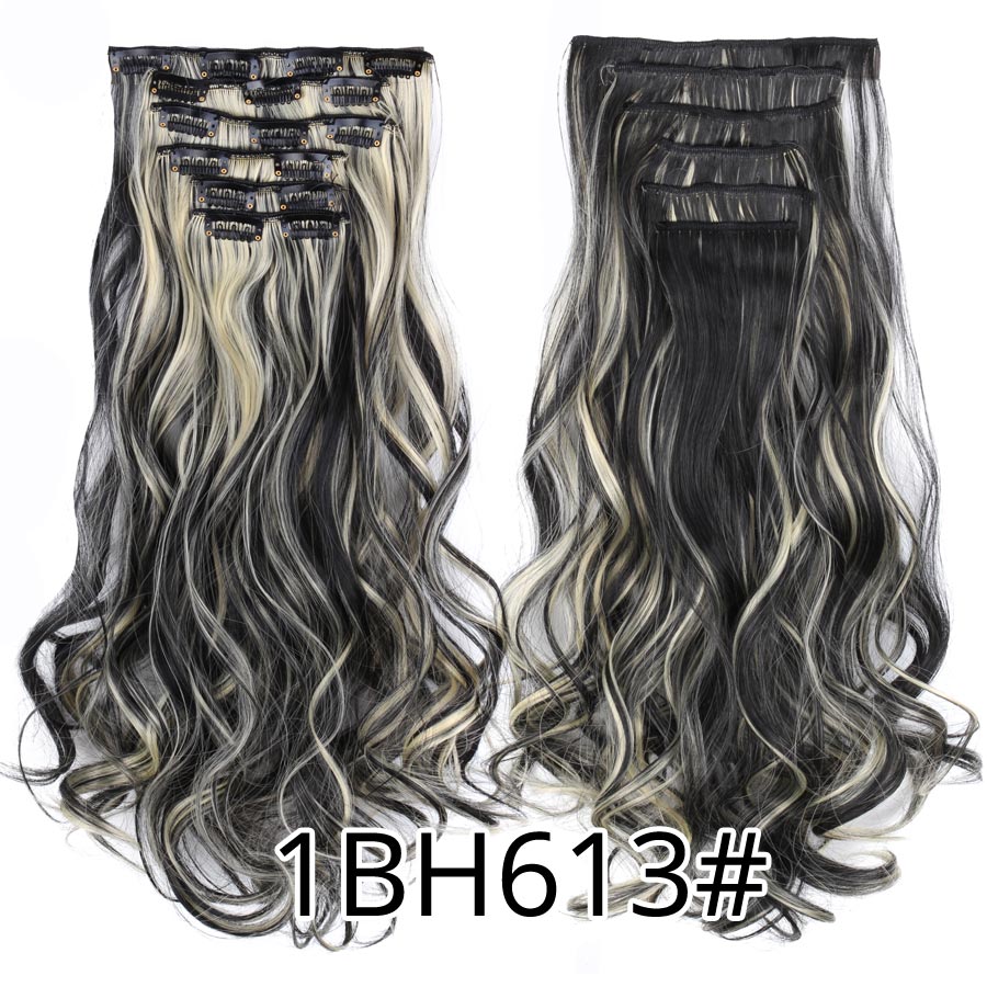 Leeons 16 clip in hair extensions hårtilbehør langt krøllet hår extension clip syntetisk varmebestandig fiber ombre farve: 1 bh 613