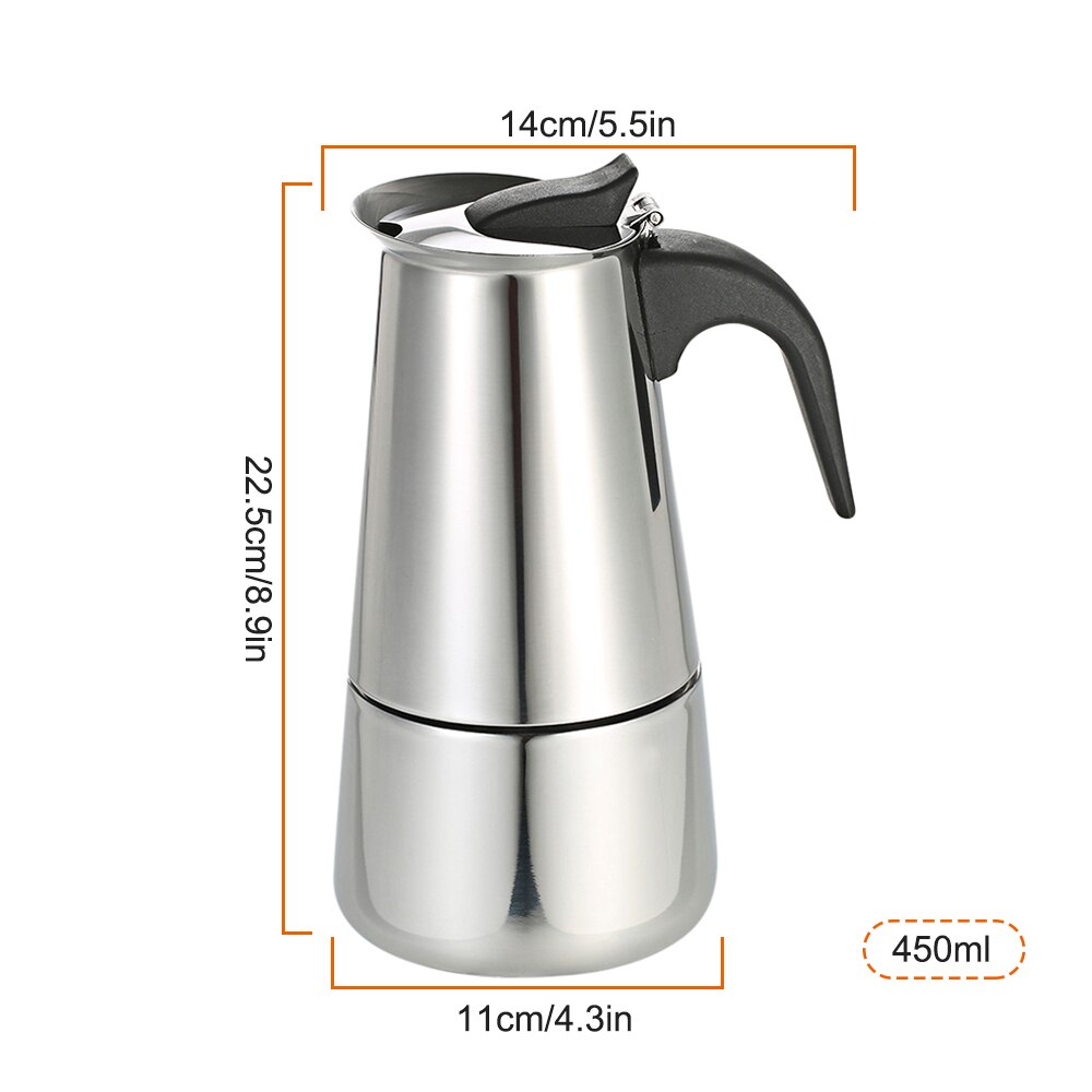 450Ml/300Ml/200Ml/100Ml Koffiezetapparaat Pot Espresso Percolator Koffie Kookplaat Maker Mokka pot Voor Gebruik Op Gas Of Elektrische Kachel