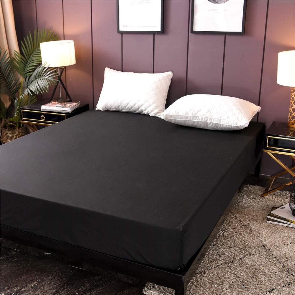 Waterproof Mattress Cover Anti-mite Hypoallergenic Fitted Sheet Solid Color Breathable Mattress Protector Queen King Size: Black / Full 54x75inch