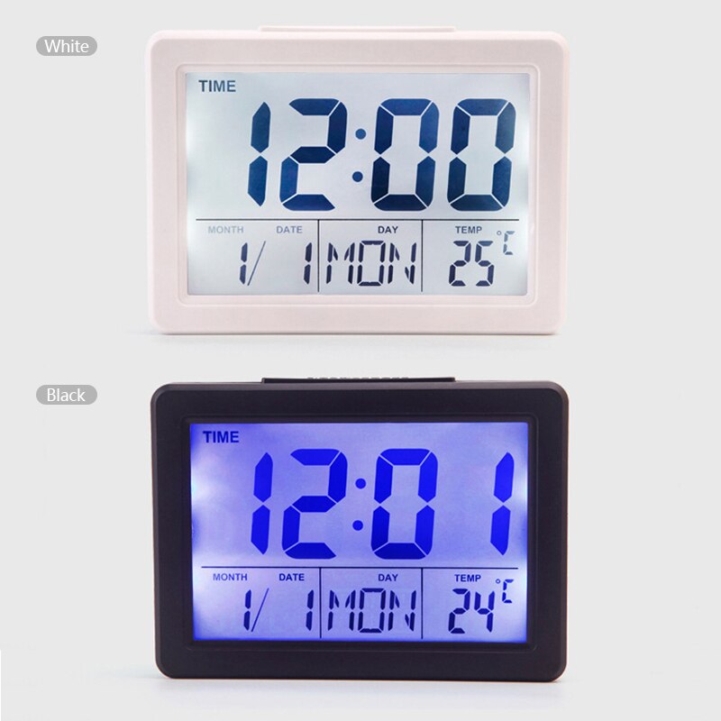 Sound Control LED Alarm Clock Bedside Electronic Clock Battery Operated Large LCD Screen Digital Calendar Temperature Display