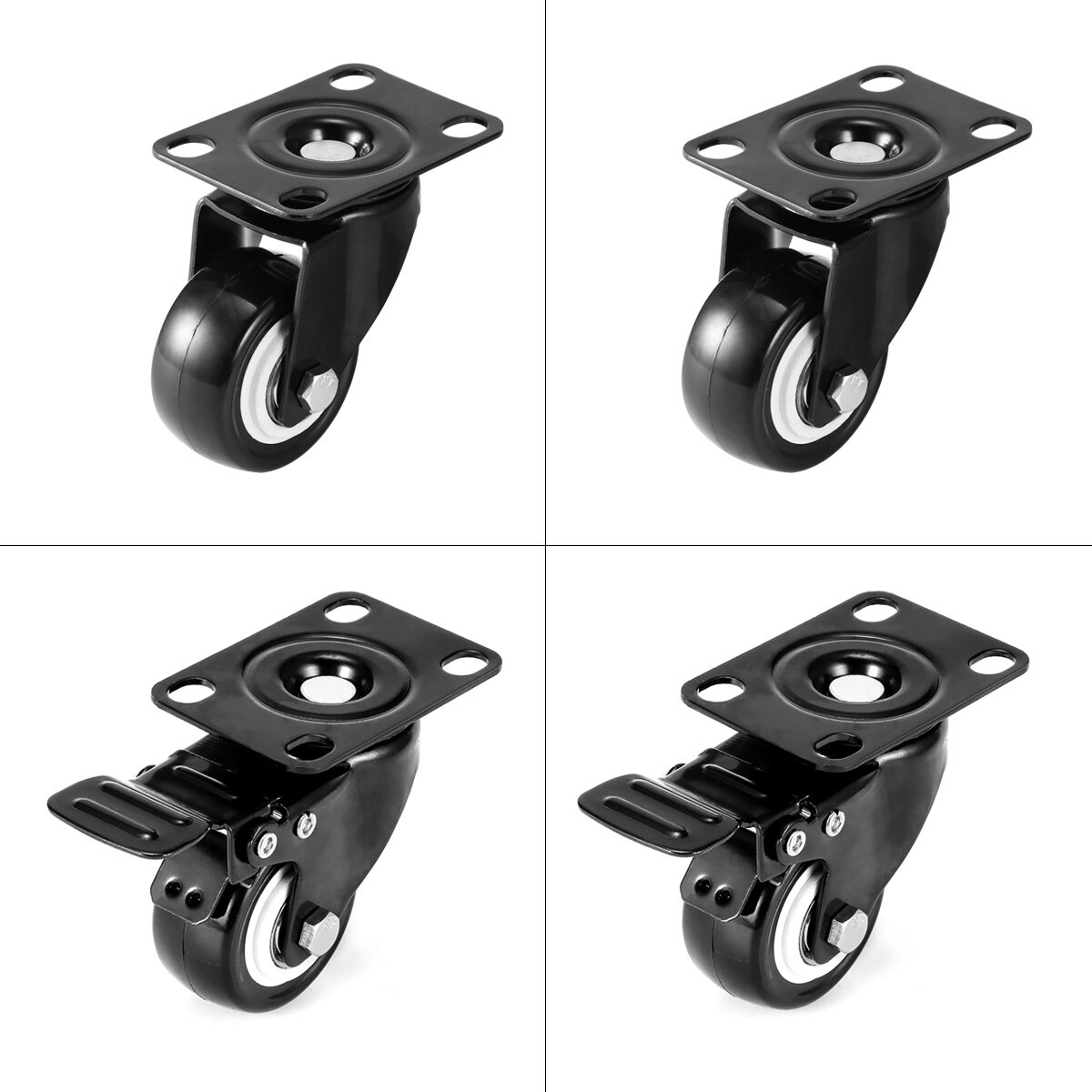 4Pcs Heavy Duty Swivel Castor Wheels 50mm With Brake For Trolley Furniture Office Chair Transport Castors Swivel: 2 with brake