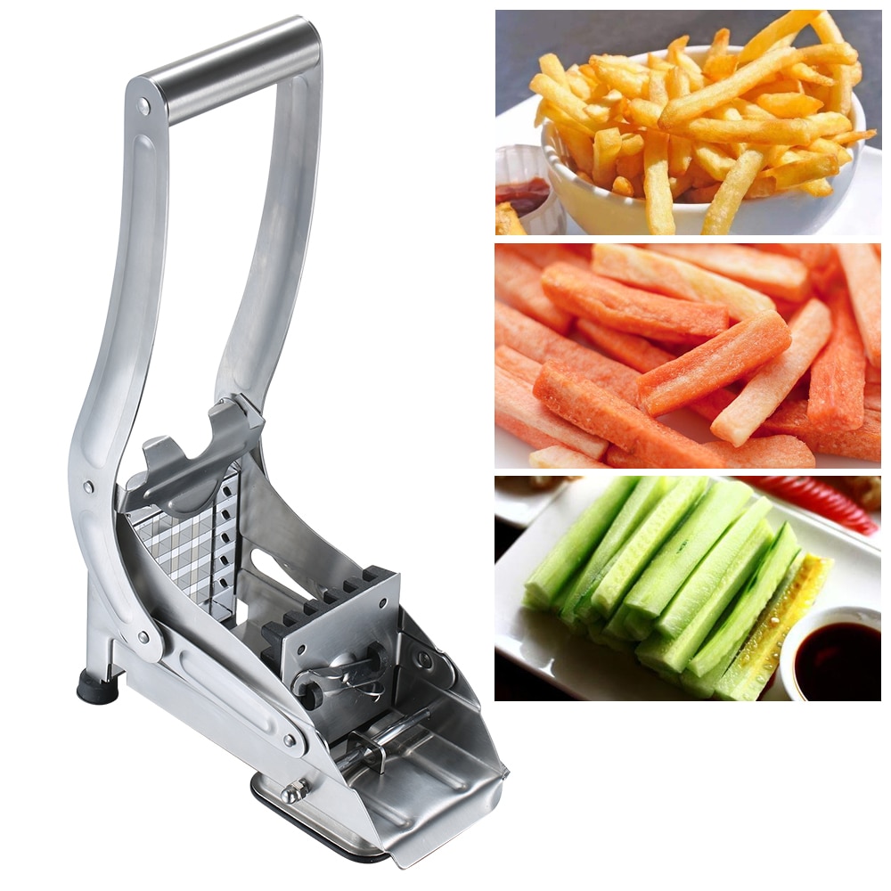 Kitchen Strip Cutter Stainless Steel French Fry Cutter Carrots Cucumbers Potato Strip-cutter Non-slip Suction Base with 2 Blades