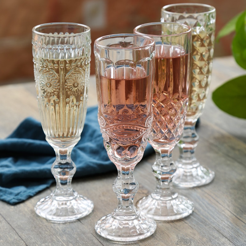 Copas de champán de cristal para boda copa de vino whisky copa de 5oz 7oz 9oz copa de cristal Retro europea en relieve sin plomo