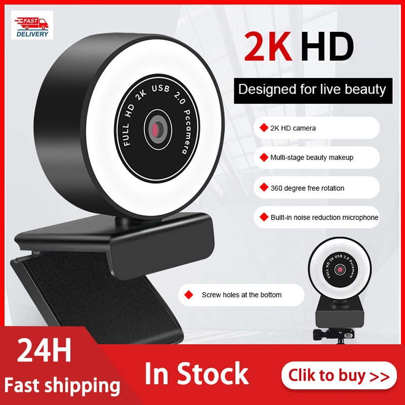 Computer Kamera HD 1080P 2K Auto Fokus WebCam Mit Mikrofon LED Licht Kamera Füllen Licht Netz Nocken Für Laptop Video Aufruf