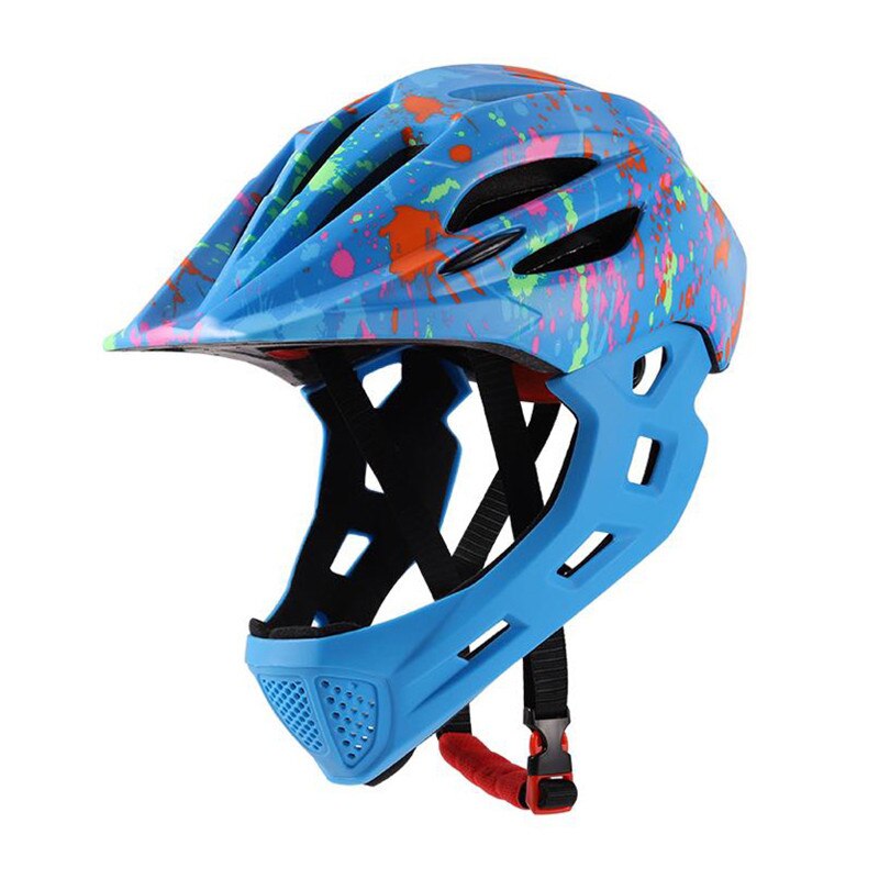LED Kinder Volle Gesicht Mountainbike Helm Balance Bike Sport Sicherheit Kinder Voll Abgedeckt Helme Downhill Roller BMX Kind 46-53CM: blue color