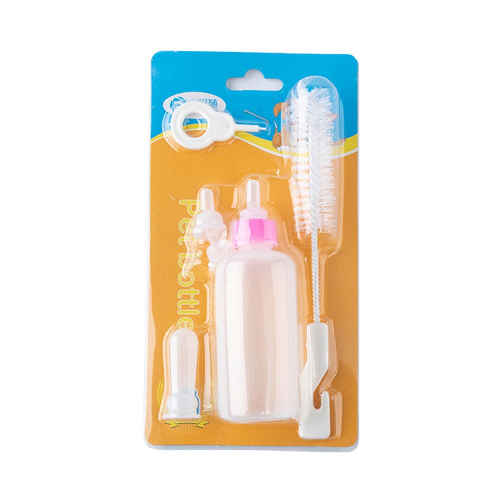 Juego de biberones de silicona para perros y gatos, alimentador de leche y agua con cepillo de limpieza, chupetes