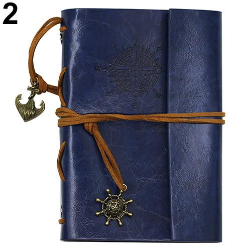 1pc retro ankare konstläder omslag anteckningsbok journal resenär roder ankare bok dagbok blank lösblad ringpärm 5 färger: Mörkblå
