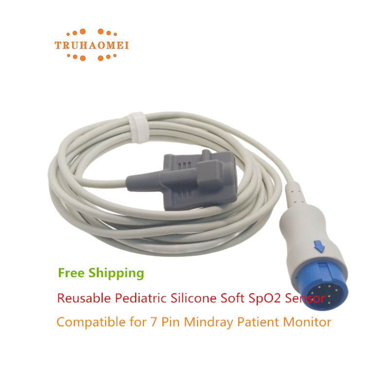 Compatible for Mindray 7 Pin Beneview T5 T8 iPM Reusable SPO2 Sensor Pulse Mindray Tech Oximeter Heart Rate Probe Neonates Adult: Blue