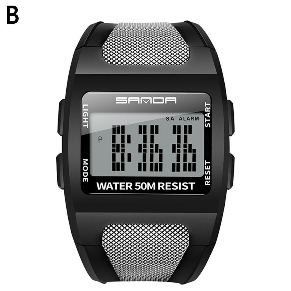 Horloges led cool horloge heren multifunctioneel brede wijzerplaat relogio digitaal elektronisch horloge reloj hombre: B