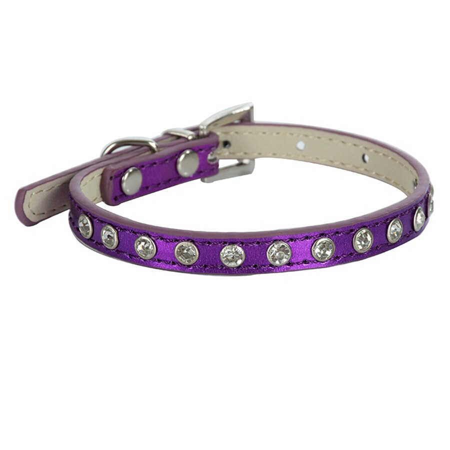Bling Rhinestones PU Leather Cat Collar Crystal Studded Collars Yorkie Adjustable 8-11'' Cats Products for Pets Pink Red Purple