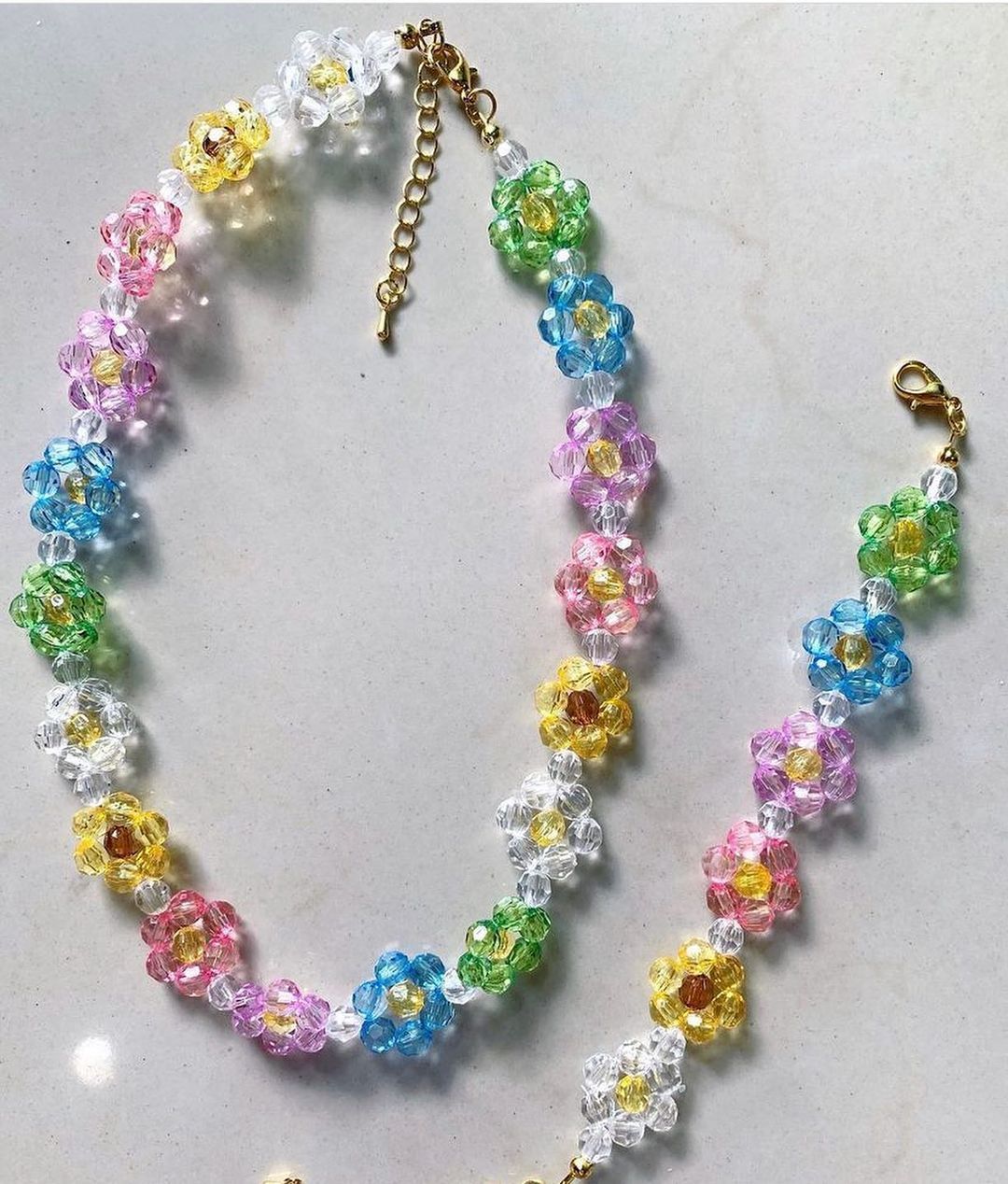 Dvacaman Korean Trendy Colorful Little Daisy Flower Beaded Necklace for Women Boho Acrylic Bead Clavicle Necklace Choker Jewelry: set9