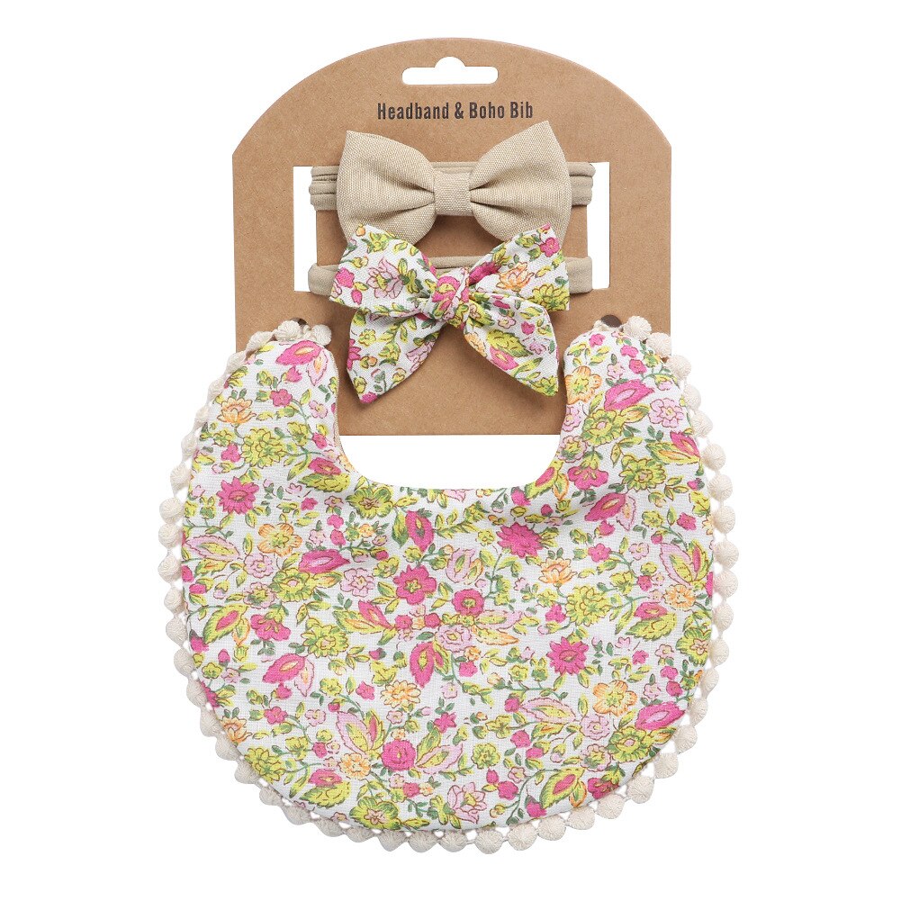 Baby Slabbetjes + Baby Hoofdbanden Set Katoen Bloemenprint Kant Burp Doeken Voor Baby Baby Spullen Pasgeborenen Baby Accessoires: DP021-10