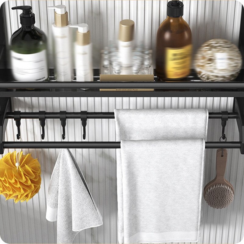 Bathroom Shelf Organizer - 2 Tier Storage Shelf With Adjustable Hook Wall Mounted Shelf Rack, Use For Bathroom