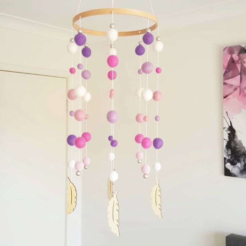Nordic Hair Ball Crib Wind Chimes Baby Pendant Bed Bell Children Room Decoration