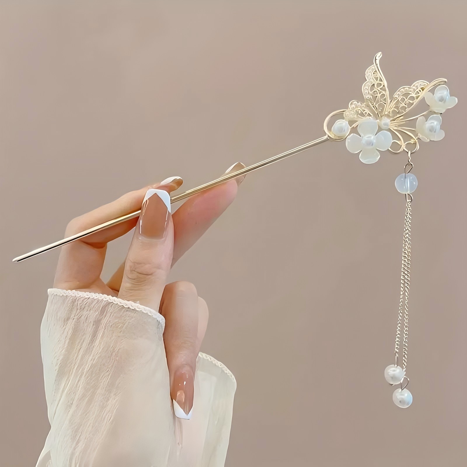 Pinza para el pelo de estilo chino , palo para el pelo con borla, Floral tradicional, accesorio de peinado, joyería para mujer, horquilla: Color dorado