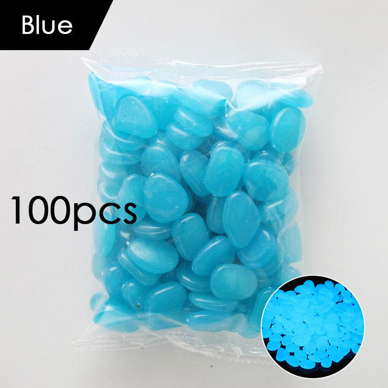 100 Stks/partij Tuin Steen Glow In The Dark Lichtgevende Pebbles Rocks Voor Loopbruggen Aquarium Decoraties: Blauw