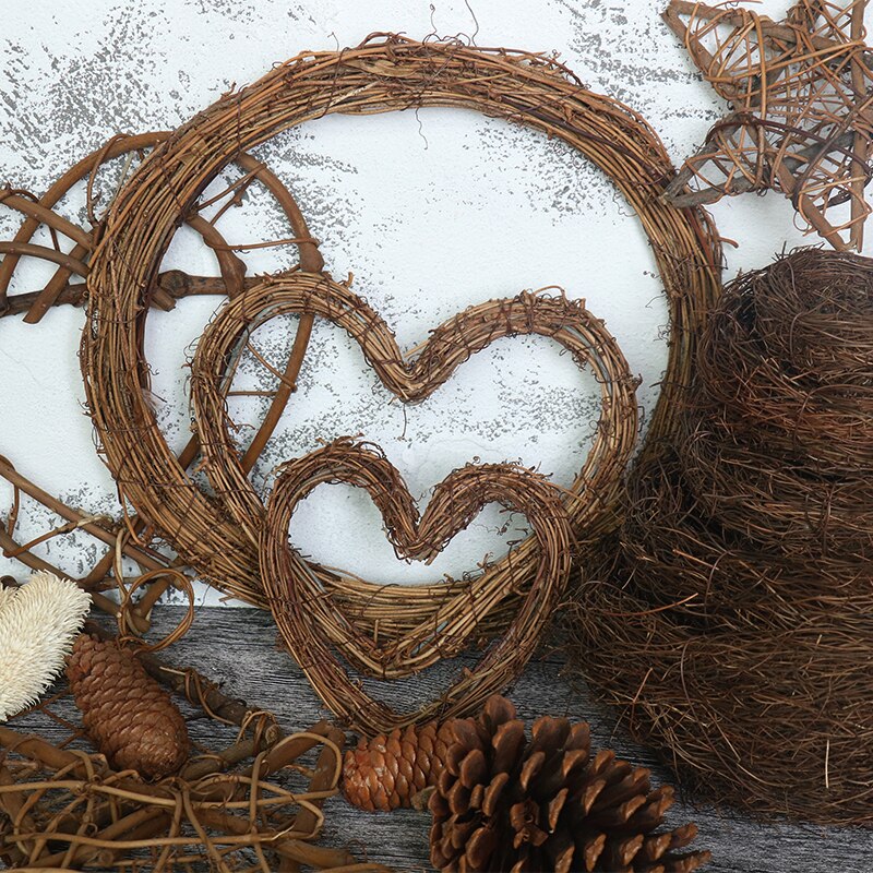 Retro Christmas Wreath Hang Natural Garland Dried Rattan Xmas Home Wall Decor JS23